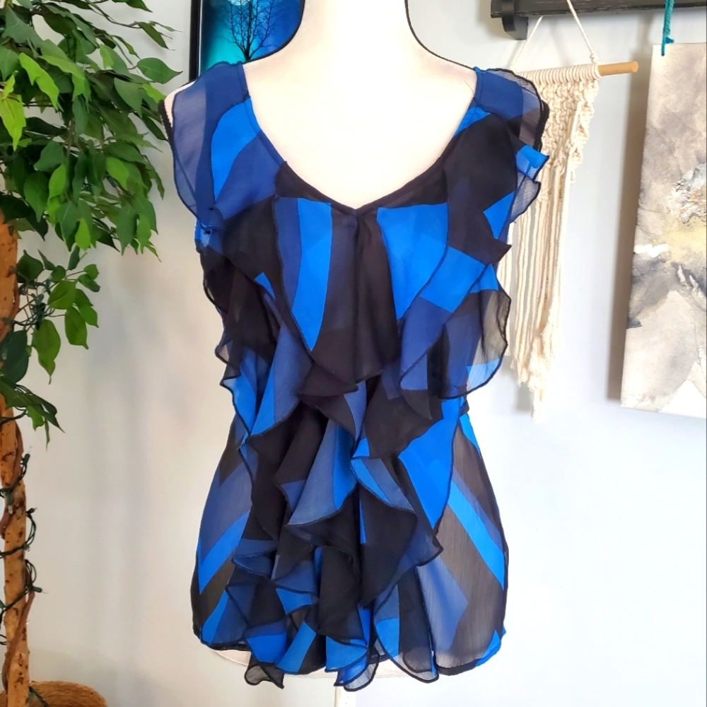 New York & Co sheer ruffle front tie waist S